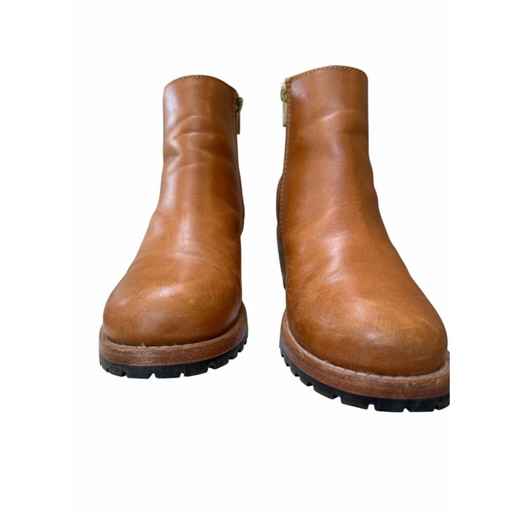 Patina Leather Ankle Boots Sz 7 Brown Block Heel Side Zip Comfort Booties - Picture 10 of 15